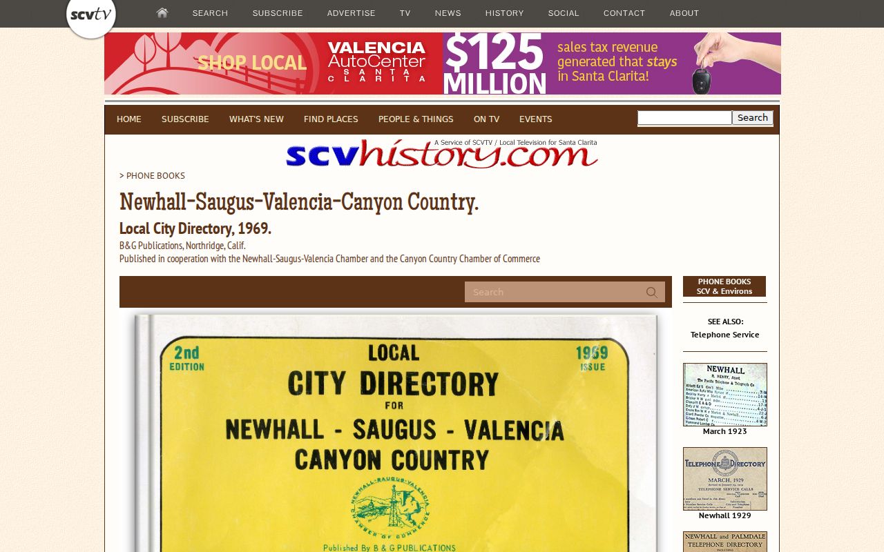 Santa Clarita city directory 1969 B and G local directory page
