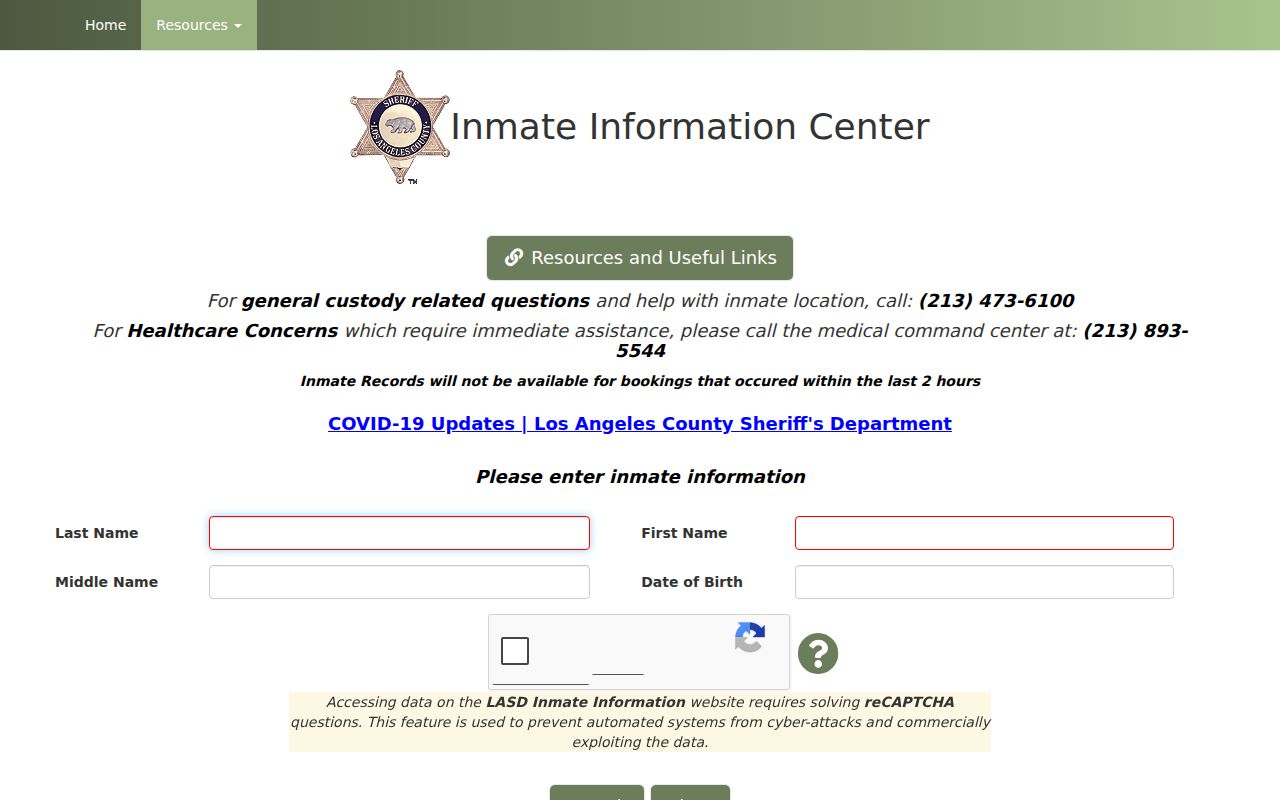 Santa Clarita resident lookup Los Angeles County jail search
