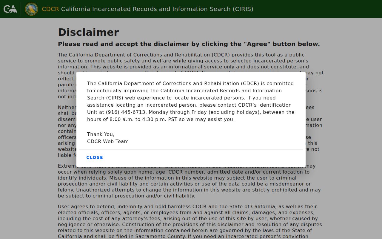 Santa Clarita resident lookup California CIRIS custody search